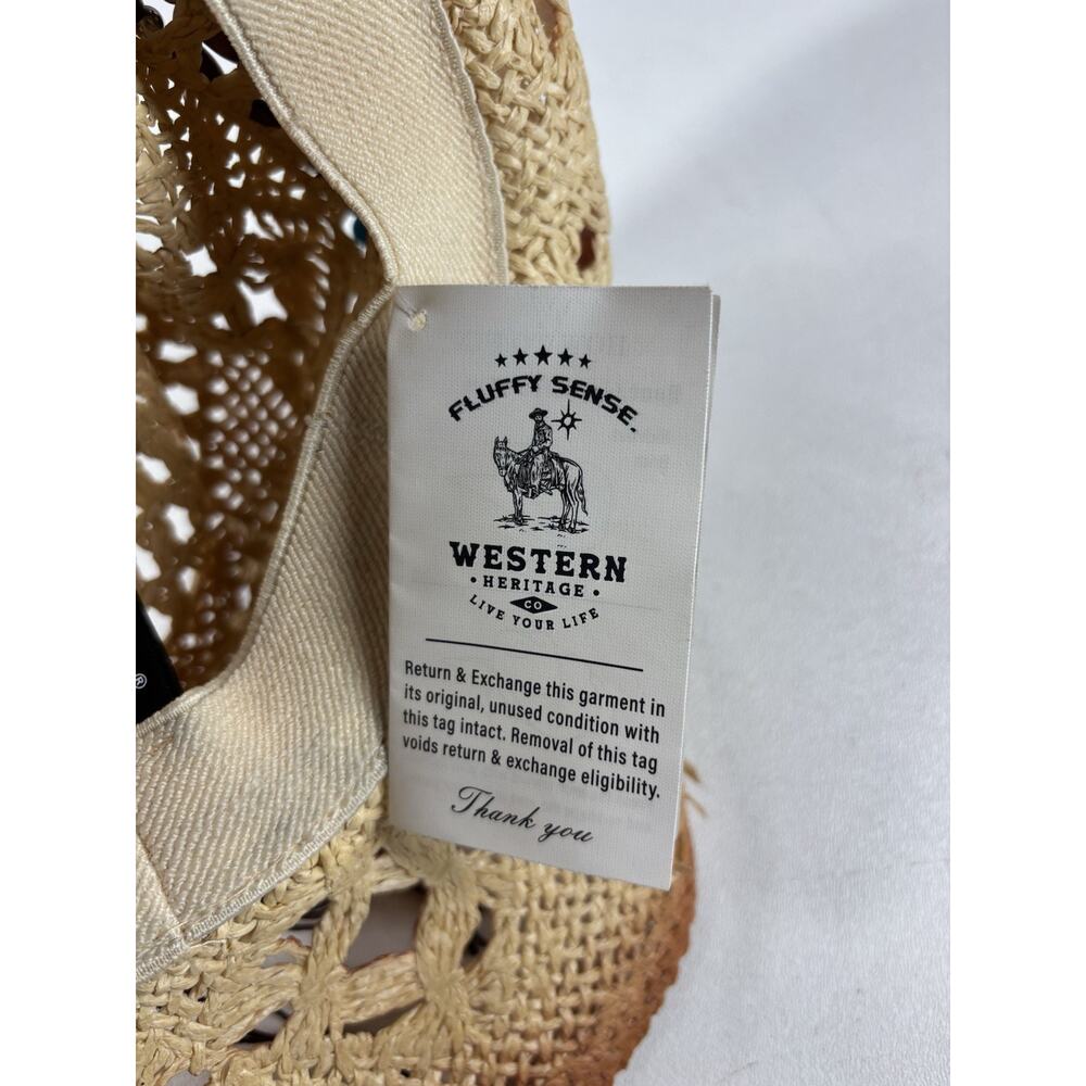 Fluffy Sense Straw Cowboy Hat Women Western Boho Turquoise Beaded Festival NWT - Picture 10 of 10